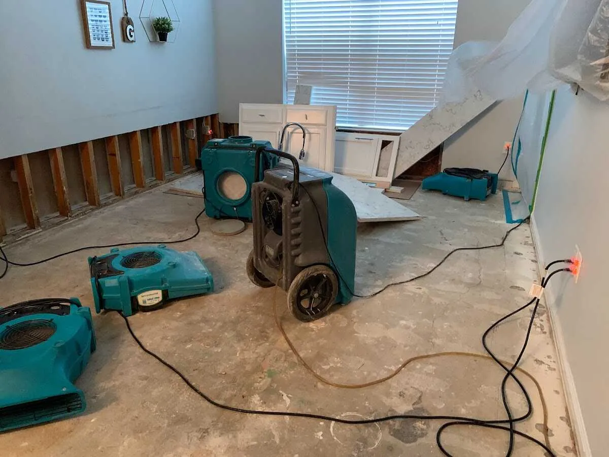Dehumidifier in flood-cut room for Water Damage Restoration in Steger